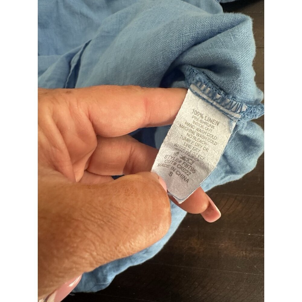 LA. FIXSUN Shirt Women Small Blue 100% Linen Tiered Lagenlook Blouse 3/4 Sleeve - Picture 4 of 4